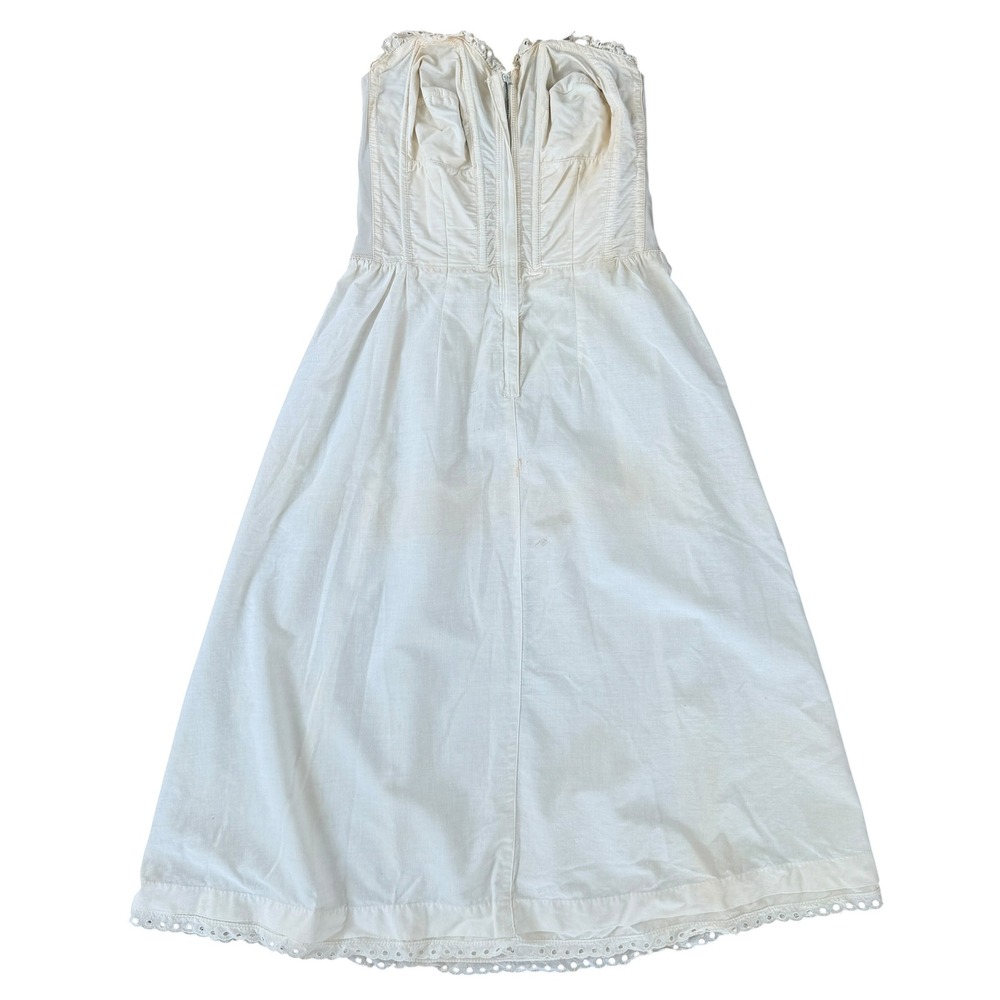 Vintage 1940s Corselette Girdle Full Slip Dress Strapless Bustier White Cotton